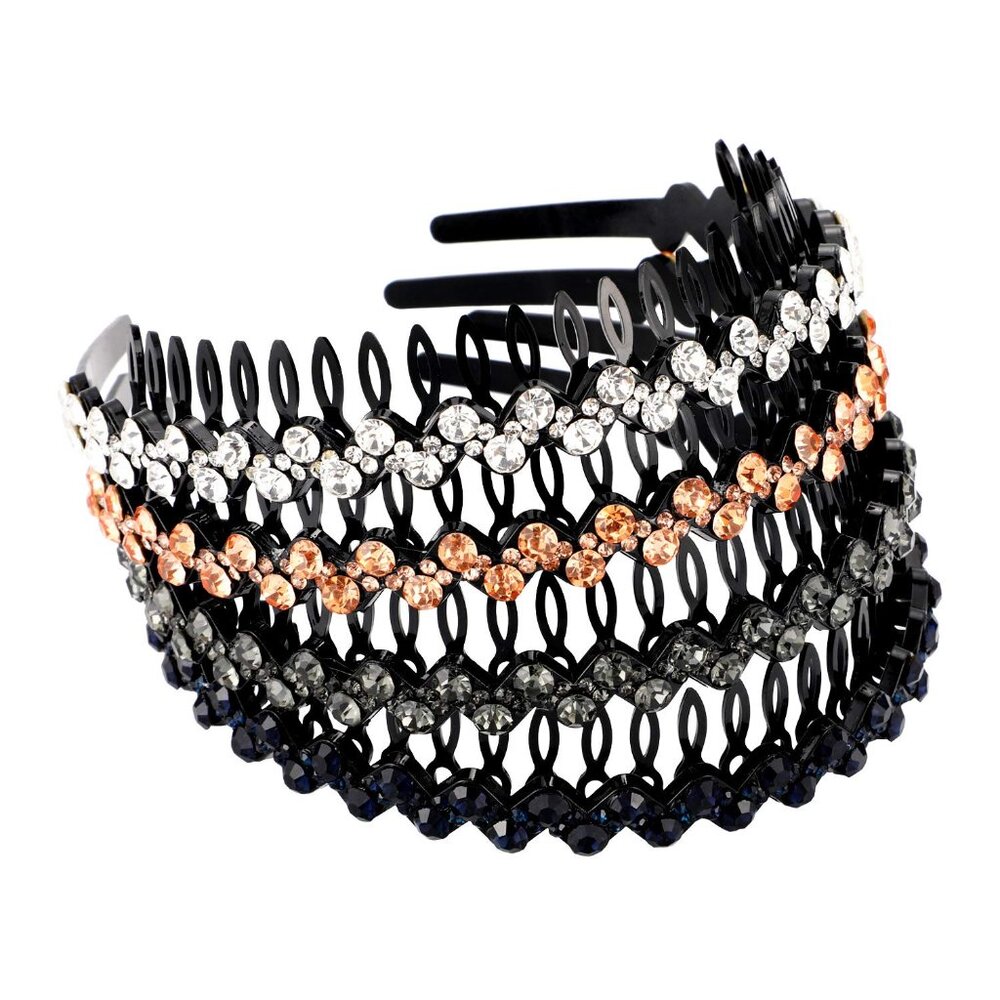 Teeth Comb Headbands - 4 Pcs Wave Rhinestone Crystal Hair Hoop for Women & Teens - Picture 2 of 7